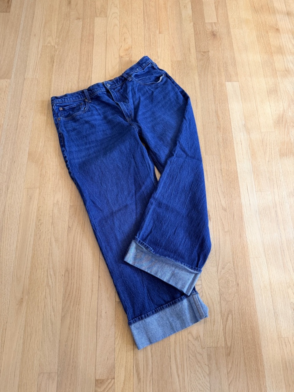Abercrombie 90s Relaxed Jeans High Rise Short 33 16S Cuffed Blue Denim